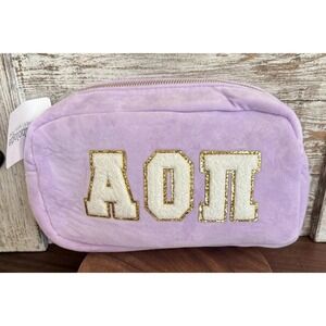 Alpha Omicron Pi AOPI Sorority Chenille Cosmetic Bag Lavender Gold Letters NEW!